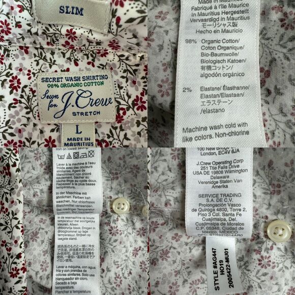 J Crew Men's Slim Button Down Shirt Secret Wash Shirting L/S Floral Print Size L - Picture 8 of 12